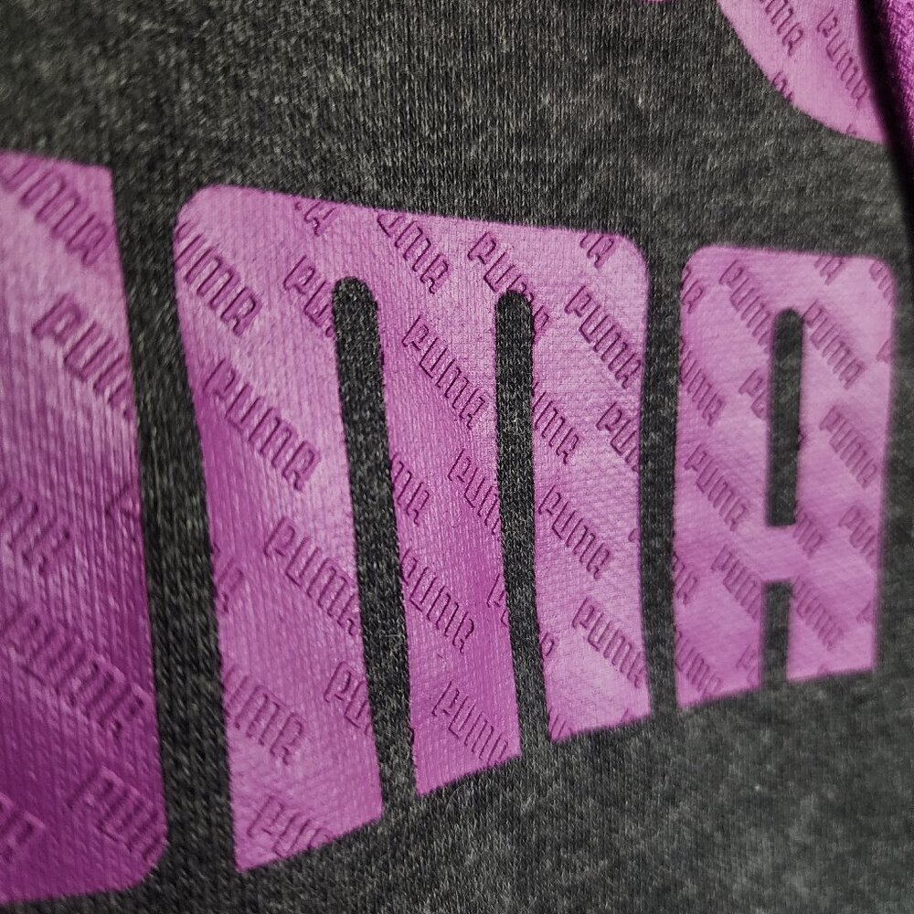 Womens PUMA Essentials Logo Hoodie Sz Lg Purple Gray Fleece Pullover Sweatshirt - Picture 2 of 11